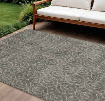 9' X 12' Pewter Geometric Washable Indoor Outdoor Area Rug