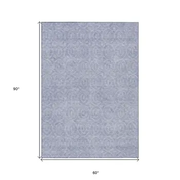 5' X 8' Sky Blue Geometric Washable Indoor Outdoor Area Rug