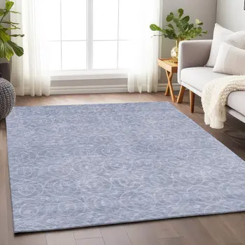 5' X 8' Sky Blue Geometric Washable Indoor Outdoor Area Rug