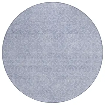 8' Sky Blue Round Geometric Washable Indoor Outdoor Area Rug