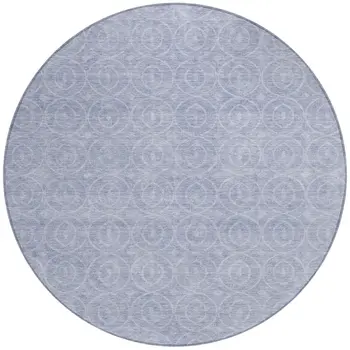 8' Sky Blue Round Geometric Washable Indoor Outdoor Area Rug