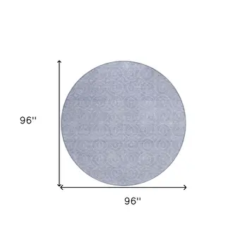 8' Sky Blue Round Geometric Washable Indoor Outdoor Area Rug
