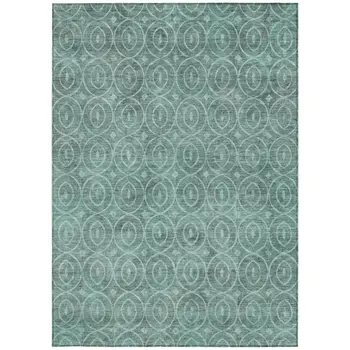 5' X 8' Teal Blue Geometric Washable Indoor Outdoor Area Rug