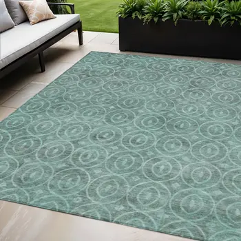 5' X 8' Teal Blue Geometric Washable Indoor Outdoor Area Rug