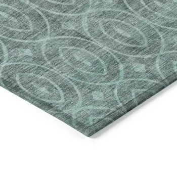 5' X 8' Teal Blue Geometric Washable Indoor Outdoor Area Rug