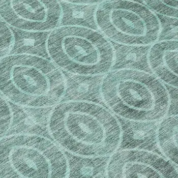 8' Teal Blue Round Geometric Washable Indoor Outdoor Area Rug