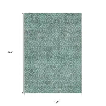 9' X 12' Teal Blue Geometric Washable Indoor Outdoor Area Rug