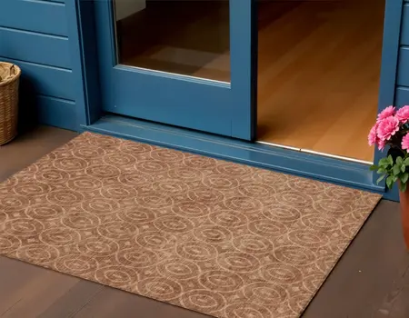 3' X 5' Terra Cotta Geometric Washable Indoor Outdoor Area Rug
