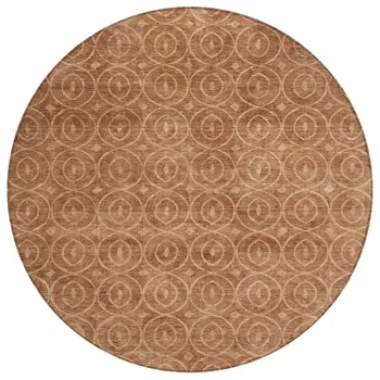 8' Terra Cotta Round Geometric Washable Indoor Outdoor Area Rug