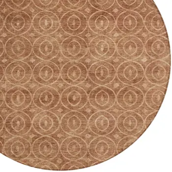 8' Terra Cotta Round Geometric Washable Indoor Outdoor Area Rug