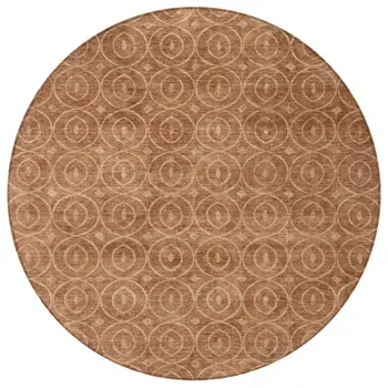 8' Terra Cotta Round Geometric Washable Indoor Outdoor Area Rug