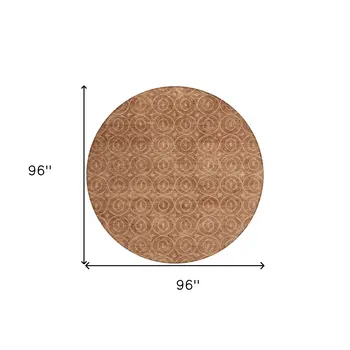 8' Terra Cotta Round Geometric Washable Indoor Outdoor Area Rug
