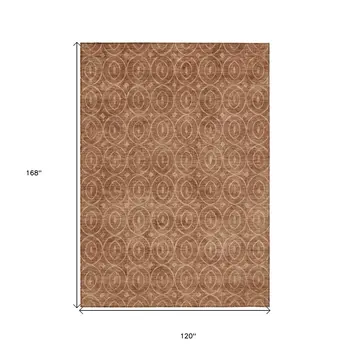 10' X 14' Terra Cotta Geometric Washable Indoor Outdoor Area Rug