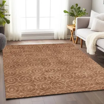 10' X 14' Terra Cotta Geometric Washable Indoor Outdoor Area Rug