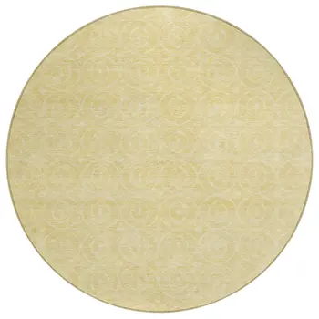 8' Wheat Round Geometric Washable Indoor Outdoor Area Rug