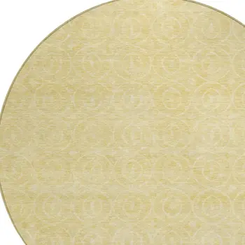 8' Wheat Round Geometric Washable Indoor Outdoor Area Rug