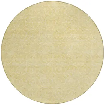 8' Wheat Round Geometric Washable Indoor Outdoor Area Rug