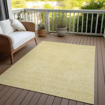 9' X 12' Wheat Geometric Washable Indoor Outdoor Area Rug