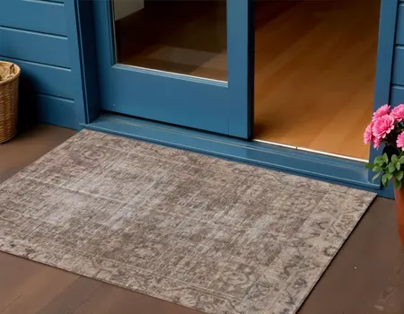 3' X 5' Brown Oriental Washable Indoor Outdoor Area Rug