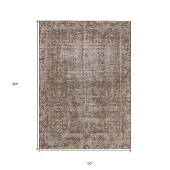 5' X 8' Brown Oriental Washable Indoor Outdoor Area Rug