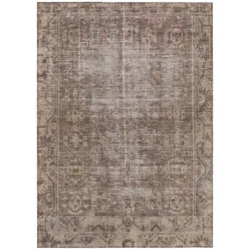 5' X 8' Brown Oriental Washable Indoor Outdoor Area Rug