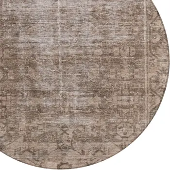 8' Brown Round Oriental Washable Indoor Outdoor Area Rug
