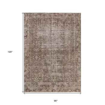 8' X 10' Brown Oriental Washable Indoor Outdoor Area Rug