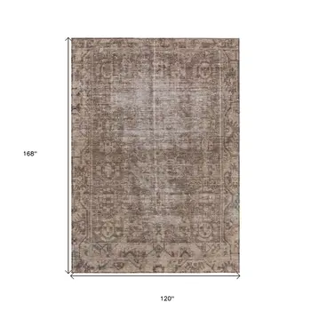10' X 14' Brown Oriental Washable Indoor Outdoor Area Rug