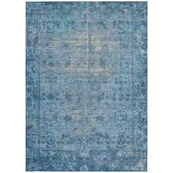 5' X 8' Blue Oriental Washable Indoor Outdoor Area Rug