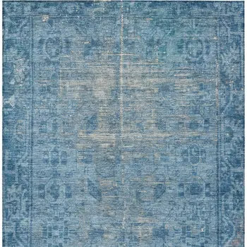 5' X 8' Blue Oriental Washable Indoor Outdoor Area Rug