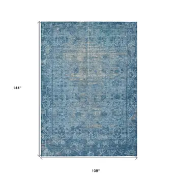 9' X 12' Blue Oriental Washable Indoor Outdoor Area Rug