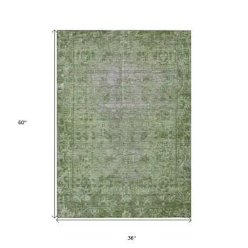 3' X 5' Fern Green Oriental Washable Indoor Outdoor Area Rug
