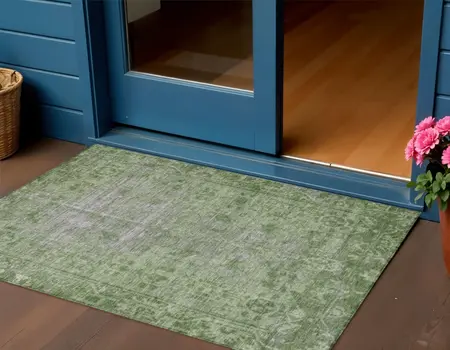 3' X 5' Fern Green Oriental Washable Indoor Outdoor Area Rug