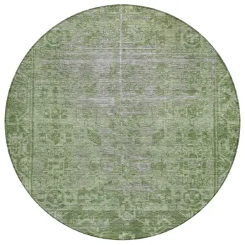 8' Fern Green Round Oriental Washable Indoor Outdoor Area Rug