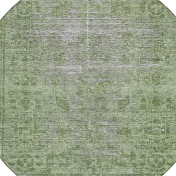 8' Fern Green Round Oriental Washable Indoor Outdoor Area Rug