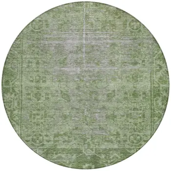 8' Fern Green Round Oriental Washable Indoor Outdoor Area Rug