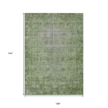 9' X 12' Fern Green Oriental Washable Indoor Outdoor Area Rug