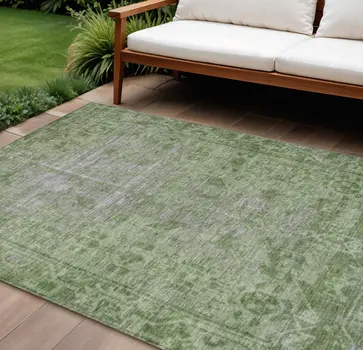 9' X 12' Fern Green Oriental Washable Indoor Outdoor Area Rug