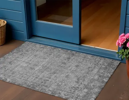 3' X 5' Gray Oriental Washable Indoor Outdoor Area Rug