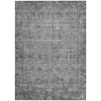 3' X 5' Gray Oriental Washable Indoor Outdoor Area Rug