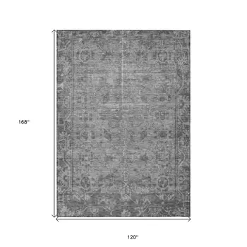 10' X 14' Gray Oriental Washable Indoor Outdoor Area Rug