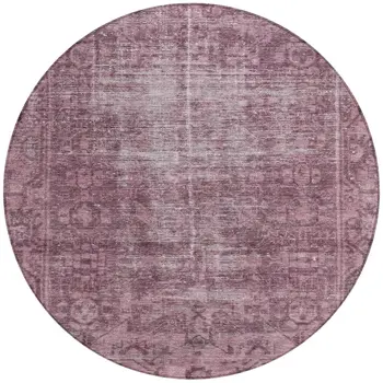 8' Merlot Round Oriental Washable Indoor Outdoor Area Rug