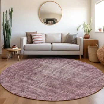 8' Merlot Round Oriental Washable Indoor Outdoor Area Rug