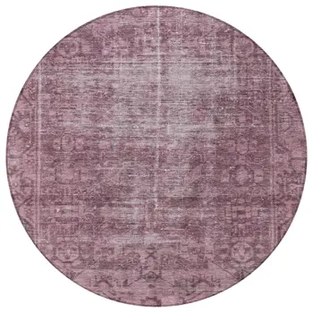 8' Merlot Round Oriental Washable Indoor Outdoor Area Rug