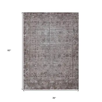 3' X 5' Brown Oriental Washable Indoor Outdoor Area Rug