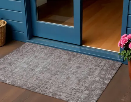 3' X 5' Brown Oriental Washable Indoor Outdoor Area Rug