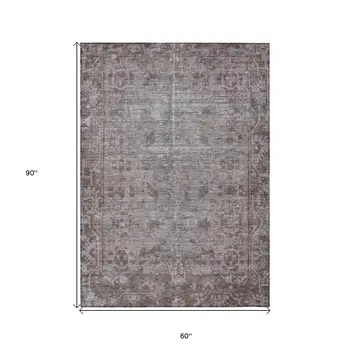 5' X 8' Brown Oriental Washable Indoor Outdoor Area Rug