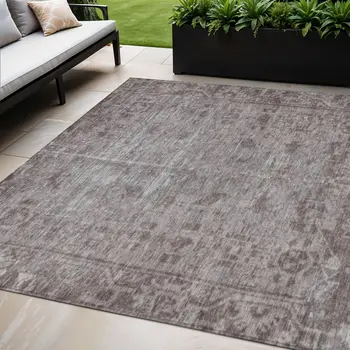 5' X 8' Brown Oriental Washable Indoor Outdoor Area Rug