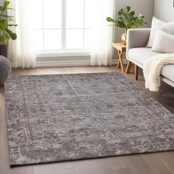 5' X 8' Brown Oriental Washable Indoor Outdoor Area Rug