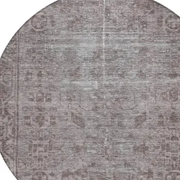 8' Brown Round Oriental Washable Indoor Outdoor Area Rug